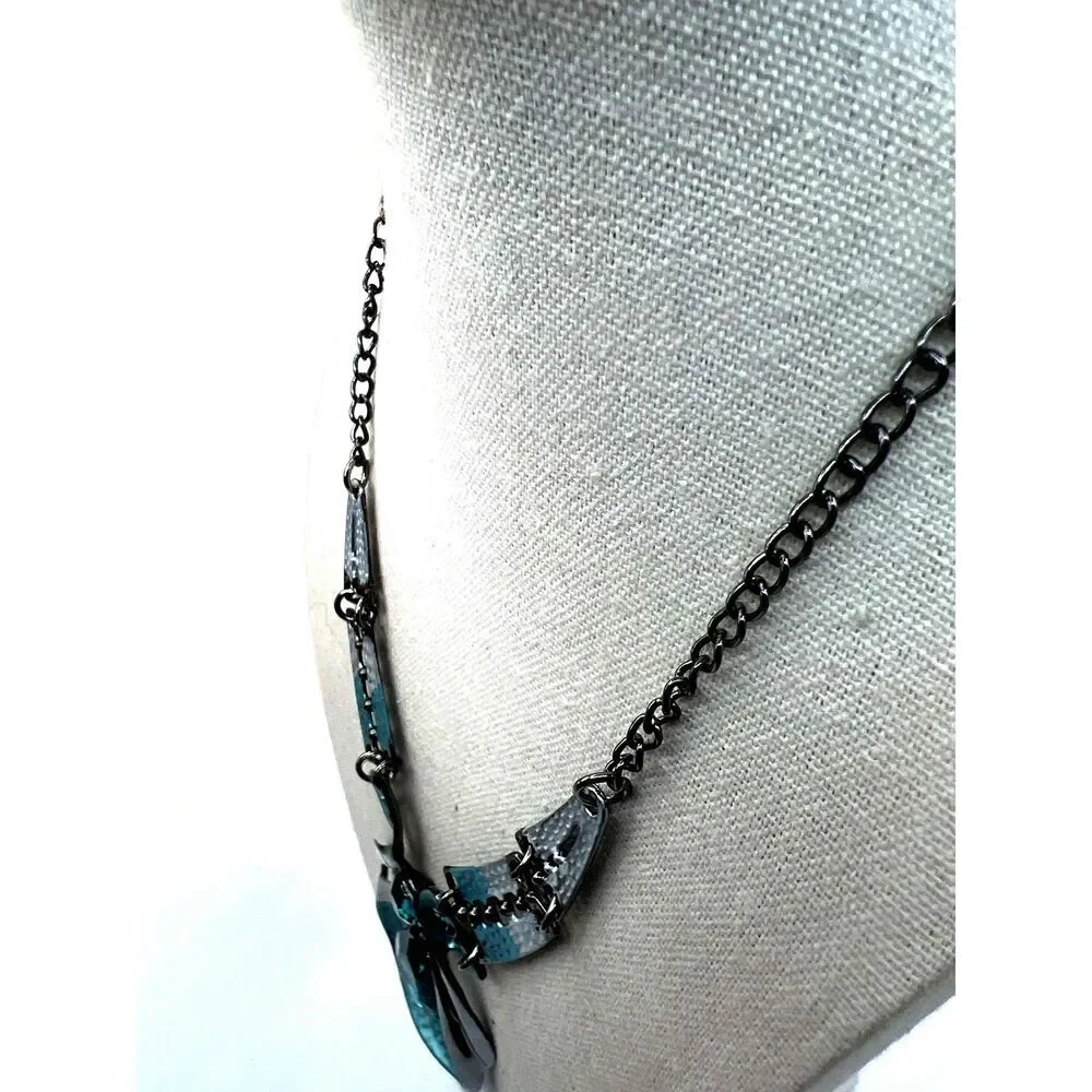 NEW Blue Crystal Silver Tone Drop Earrings Necklace Set - Picture 6 of 15